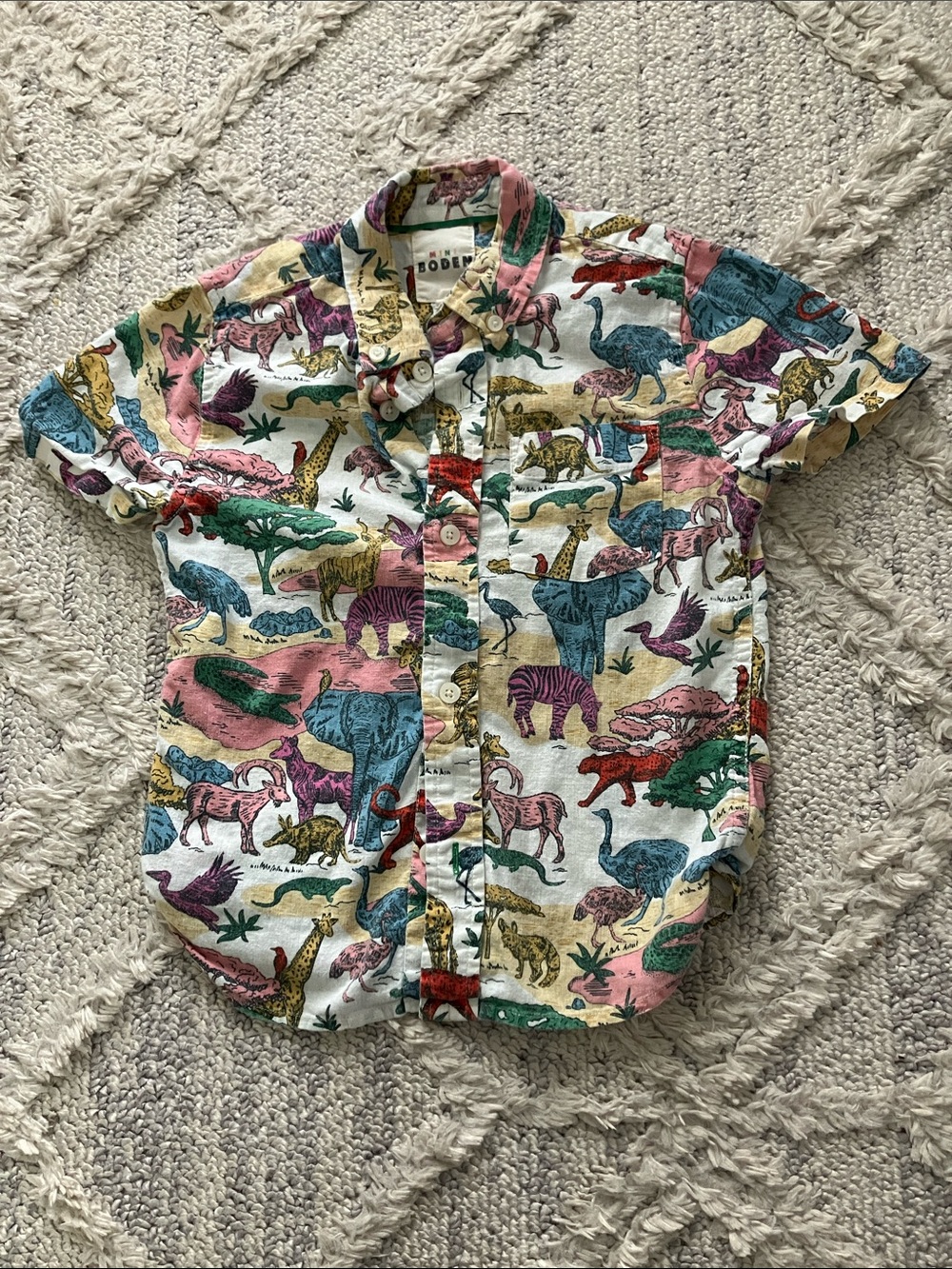 Mini Boden , kids 5-6 years linen / cotton Animal Print Short-Sleeve Shirt